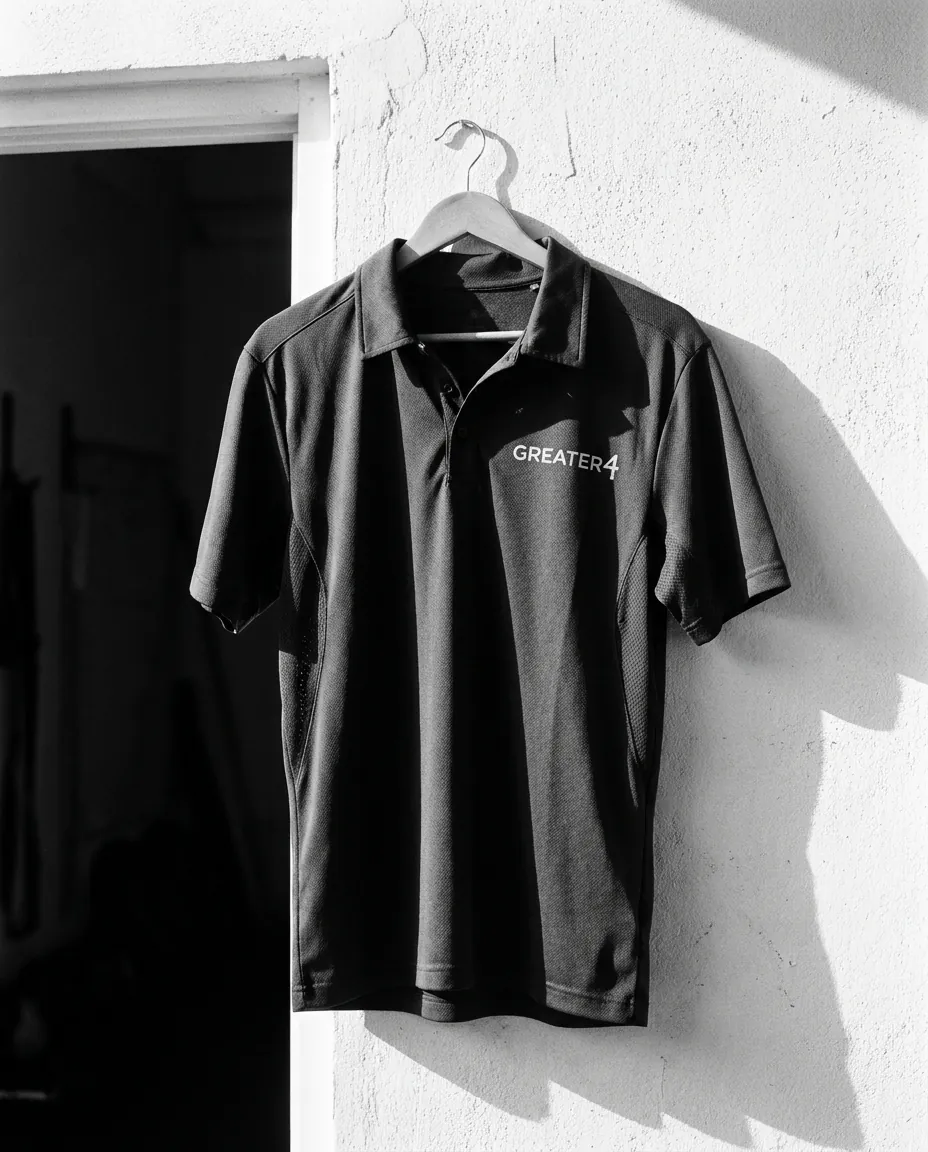 Club Polo — Recycled piqué with a mesh underarm panel. Built for 34°C at 2pm on an uncovered court.