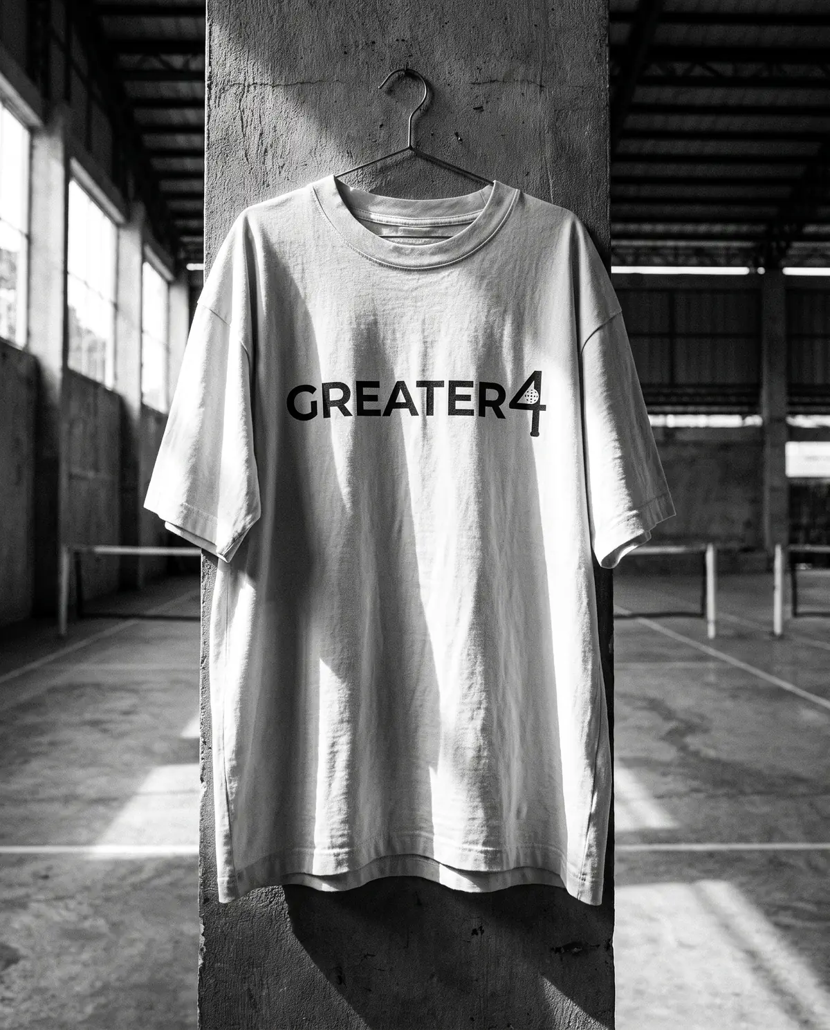 Detail of a heavyweight court tee with a screen-printed hem
