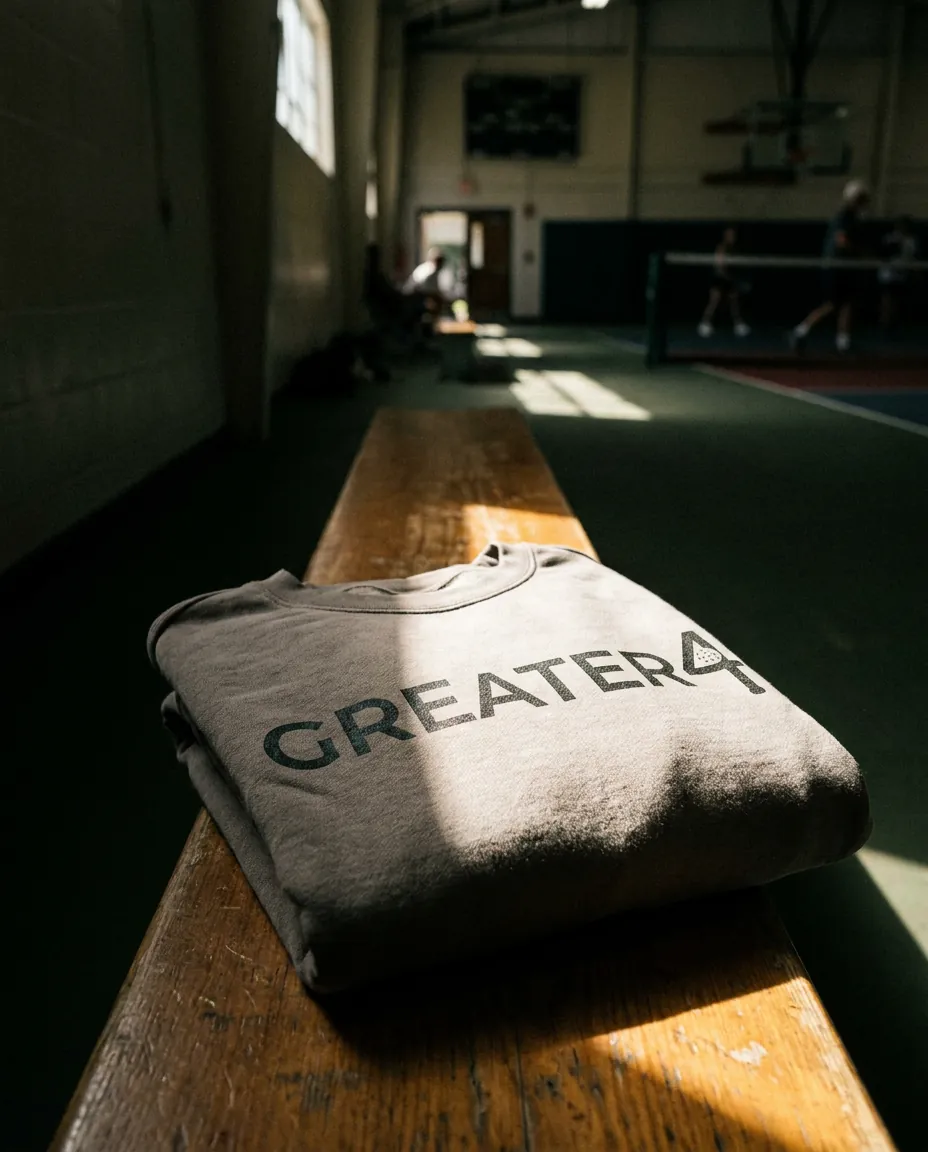 Warm-Up Crew — Loopback fleece, dropped shoulder, for the hour before and the hour after.