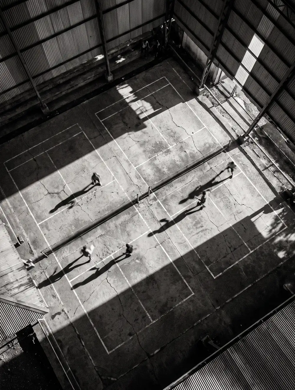 Aerial view of an outdoor court complex